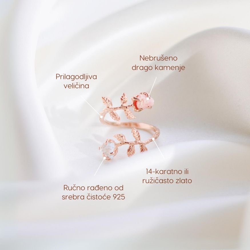 Goddesses Garden prsten – Ružičasti kvarc i Fluorit