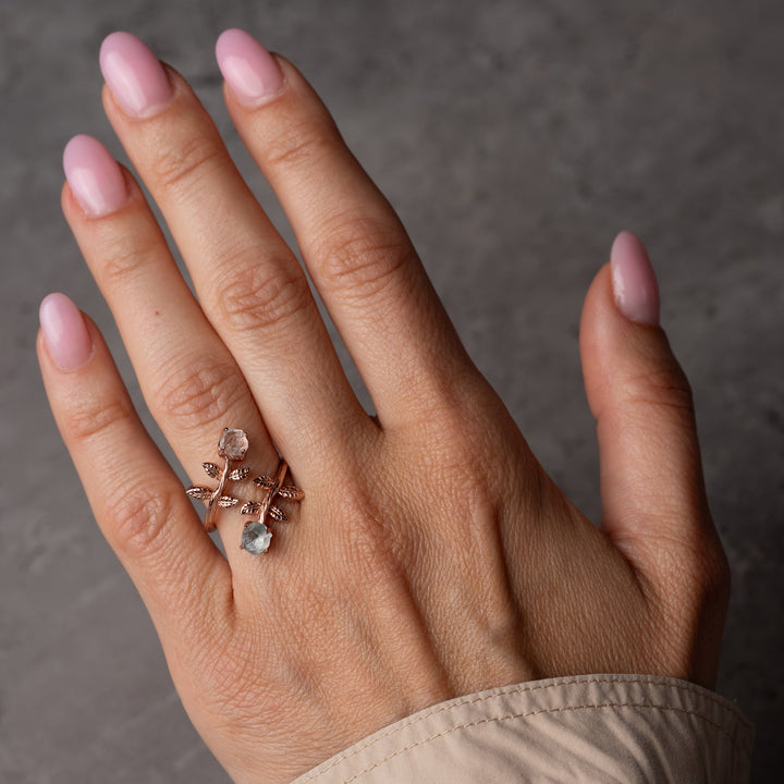 Goddesses Garden prsten – Herkimer dijamant i Akvamarin