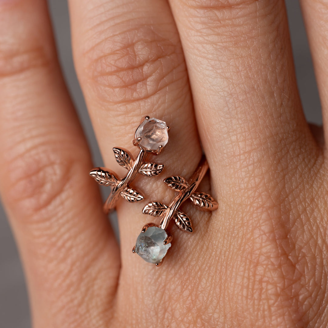Goddesses Garden prsten – Herkimer dijamant i Akvamarin