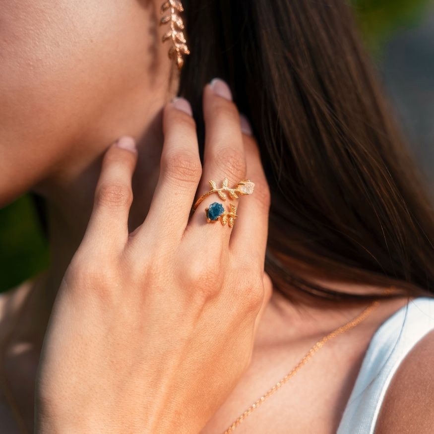 Goddesses Garden prsten – Lapis Lazuli i Herkimer dijamant