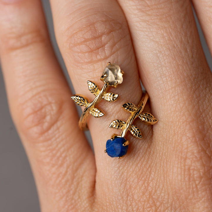 Goddesses Garden prsten – Lapis Lazuli i Herkimer dijamant