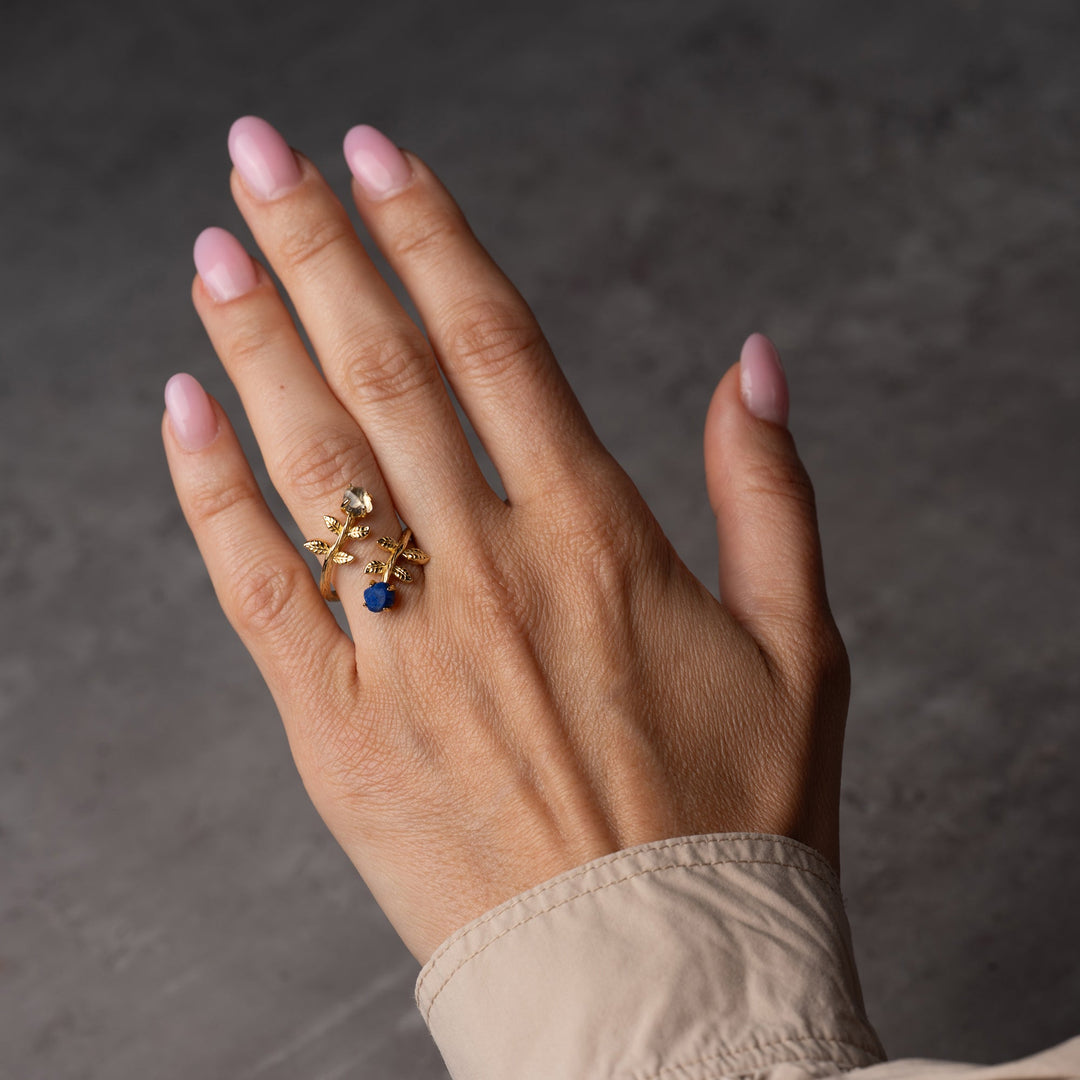 Goddesses Garden prsten – Lapis Lazuli i Herkimer dijamant
