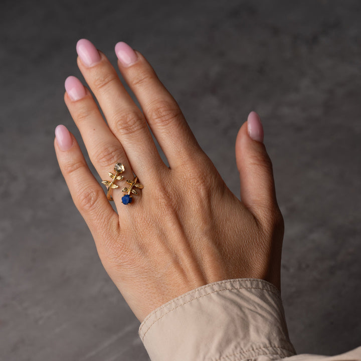 Goddesses Garden prsten – Lapis Lazuli i Herkimer dijamant
