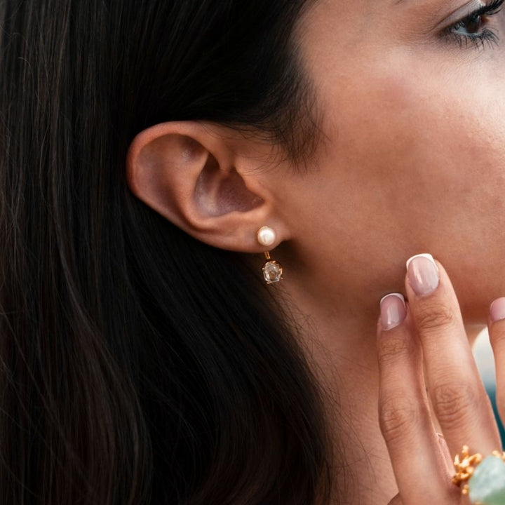Goddesses Tears minđuše – Biser i Herkimer dijamant
