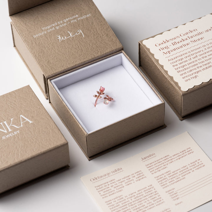 Goddesses Garden prsten – Herkimer dijamant i Akvamarin